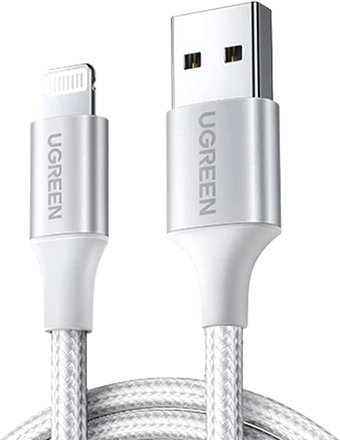 Ugreen US199 60161 USB Type-A - Lightning (1 м, белый/серебристый)