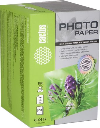 Фотобумага CACTUS Глянцевая A6 180 г/кв.м. 500 листов (CS-GA6180500)